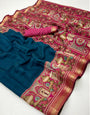 Seraglio Navy Blue Mul Mul Cotton Soft Saree With Blouse