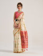 Butter Cream Patola Handloom Saree With Fancy Blouse