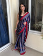 Bluebells Striped Ajrakh Hand-Printed Modal Silk Saree