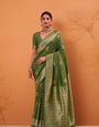 Kelly Green Tussar Soft Silk Saree With Amazing Blouse piece