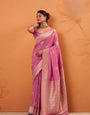 Tulip Pink Tussar Soft Silk Saree With Amazing Blouse piece