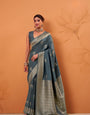 Lagniappe Grey Tussar Soft Silk Saree With Amazing Blouse piece
