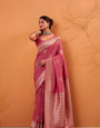 Grandiose Deep Rose Tussar Soft Silk Saree With Amazing Blouse piece
