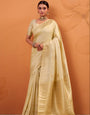 Lissome Cream Tussar Soft Silk Saree With Amazing Blouse piece