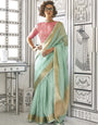 Fern Green Chiffon Fabric With Weaving Zari Work Soft Saree