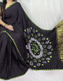 New Fancy Black Shibori Bandhni Border Pure Modal Silk Plian Saree