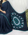 New Fancy Indigo Shibori Bandhni Border Pure Modal Silk Plian Saree