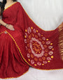 New Fancy Red Shibori Bandhni Border Pure Modal Silk Plian Saree