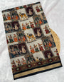 Ajrakh With Kalamkari Design Hand Block Print Maslin Soft Silk Saree M1