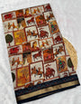 Ajrakh With Kalamkari Design Hand Block Print Maslin Soft Silk Saree M2