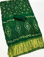 Dark Green Pure Bandhni Zari Pallu Modal Soft Silk Saree