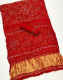 Milano Red Pure Bandhni Zari Pallu Modal Soft Silk Saree