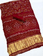 Dark Burgundy Pure Bandhni Zari Pallu Modal Soft Silk Saree