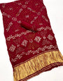 Rosewood Maroon Pure Bandhni Zari Pallu Modal Soft Silk Saree
