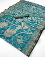 Cyan Blue Pure Maslin Silk Saree With Stylish Blouse Piece