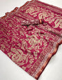 Burnt Pink Mul Mul cotten Soft Silk saree With Evocative Blouse Piece