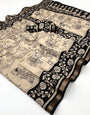 Cream With Black Pure Mal Cotton Soft Silk Saree With Blouse