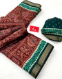 Persian Maroon Kalamkari Pure Maslin Silk Saree With Evocative Blouse Piece
