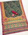 Kelly Green Ajrakh Kalamkari Pure Maslin Silk Saree