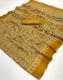 Musturd Ajrakh Hand Block Modal Silk Saree With Fancy Ajrakh Pallu And Border-2