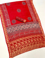 Mahogany Red Ajrakh Gajji Silk Nakshi Border Pallu Hand Block Saree