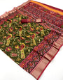Exceptional Green Chhapa Tusser Silk Bhaglpuri Patola Saree