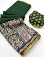 Majestic Green Kalamkari Printed Cotton Silk Saree