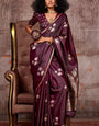 Cherry Wine Zari Woven Banarasi Satin Silk Saree