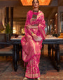 Pink Zari Woven Banarasi Saree with Floral Border