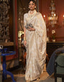 Beige Zari Woven Banarasi Saree with Floral Border