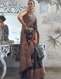 Dark Black Kashmiri Jamewar Handloom Saree With Blouse