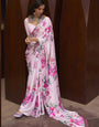 Fuchsia Digital Printed Satin Silk Saree