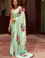 Pistachio Digital Printed Satin Silk Saree