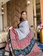 Majestic Gray And Black Ajrakh Kashmiri Modal silk Saree