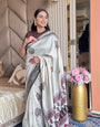 Amazing Black And Cream Ajrakh Kashmiri Modal silk Buta Leriya Saree