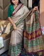 Luxurious Chiku And wine Ajrakh Kashmiri Modal silk Saree