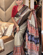 Stunning Cream And Black Ajrakh Kashmiri Modal silk Saree