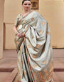 Stylish Grey Woven Satin Soft Silk Saree With Zari Weaving