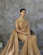 Softy Beige Handloom Woven Linen Soft Silk Saree