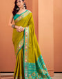 Pear Parrot Woven Banarasi Patola Soft Silk Saree