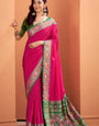 Rani Pink Woven Banarasi Patola Soft Silk Saree