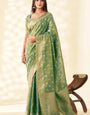 Fern Green Woven Tissue Linen Saree With Blouse