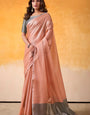 Rustic Peach -Woven Tissue Soft Silk Saree With Blouse