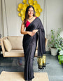 Black Plain Pure Modal Gajji Silk Saree With Zari Pallu Natural dyeing Saree-12