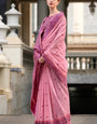 Hot Pink Handloom Linen Cotton Saree Designer Blouse