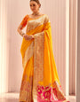 Citrine Yellow Shade Silk Woven Zari Work Broad Border Saree