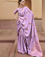 Alluring Hot Pink Woven Satin Soft Silk Saree With Zari Weaving