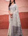 Foggy Grey Woven Design Zari Pure Cotton Saree With Blouse