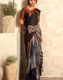 Cocoa Browny Printed Crepe Satin Soft Silk Saree