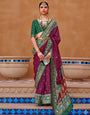 Wine Printed Patola Handloom Soft Silk Saree